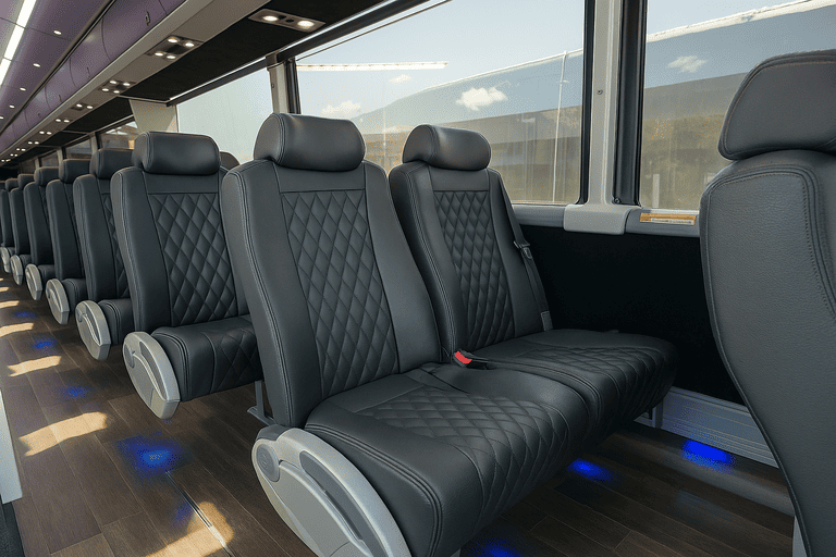 Leather seats on Shuttle Bus